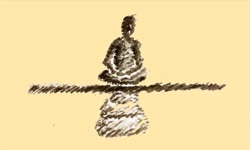 Hypnosetherapeut Florian Kriegisch in Düsseldorf – Symbolbild für Psychotherapie, Resilienz und innere Balance: sitzende Figur auf stabilem Brett im Gleichgewicht | Mentales Gleichgewicht